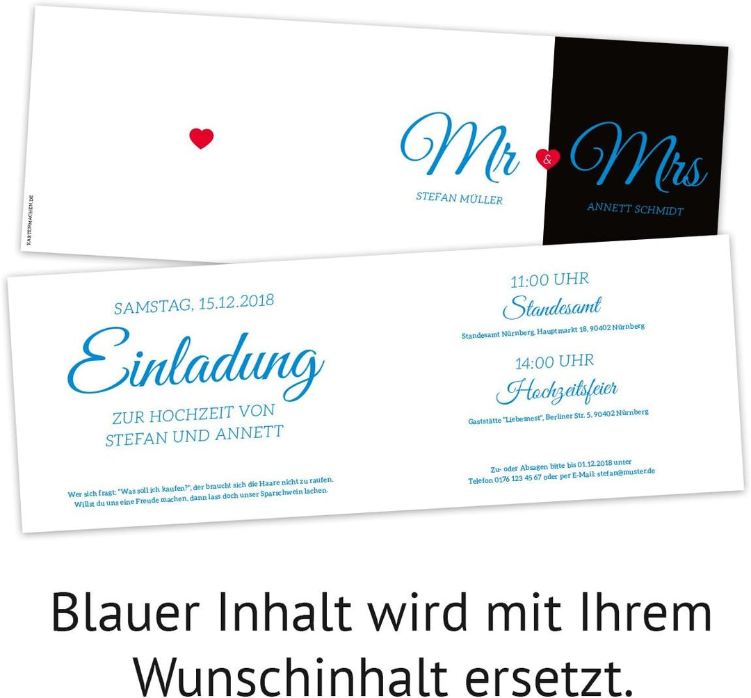 Kartenmachen.de 10 x Hochzeit Einladungskarten Hochzeitseinladungen Hochzeitskarten - Mr. & Mrs., 10