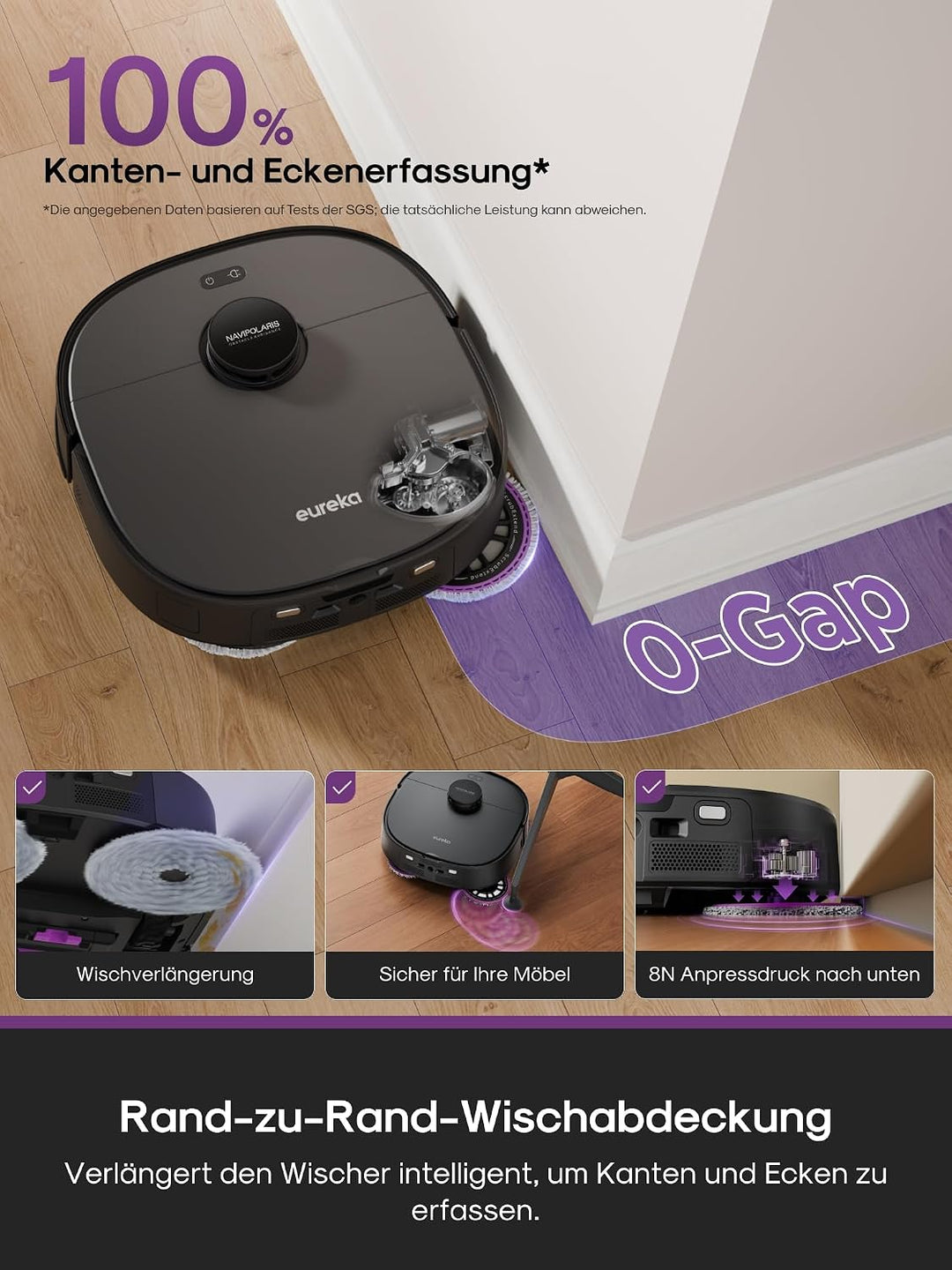 EUREKA Saugroboter mit Wischfunktion, 22.000 Pa Saugkraft, All-in-One Station mit 55°C Heissluft-Tro