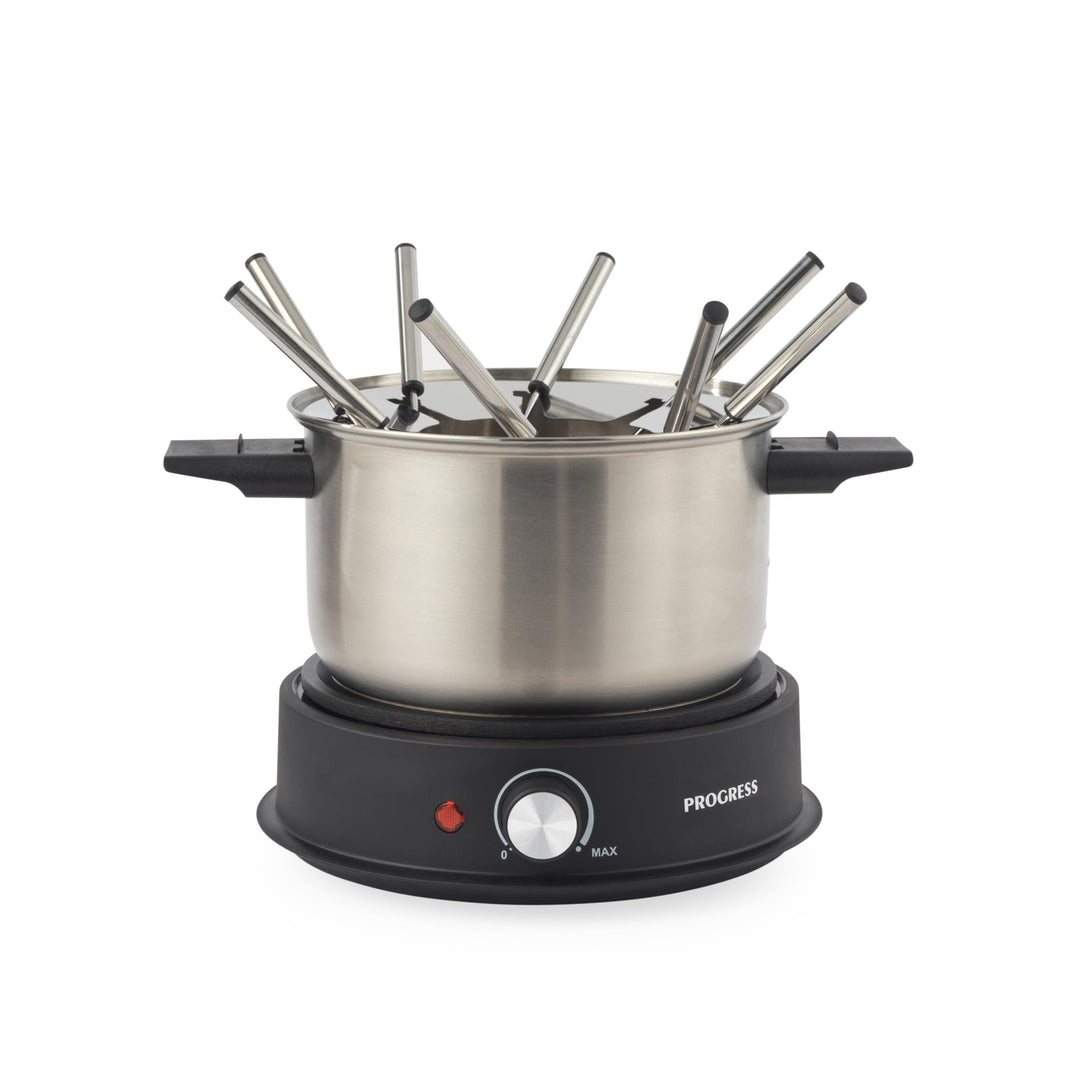 Progress Elektrischer Fondue-Maker – Enthält 8 Edelstahlgabeln und abnehmbaren 20 cm Topf, herzhaft