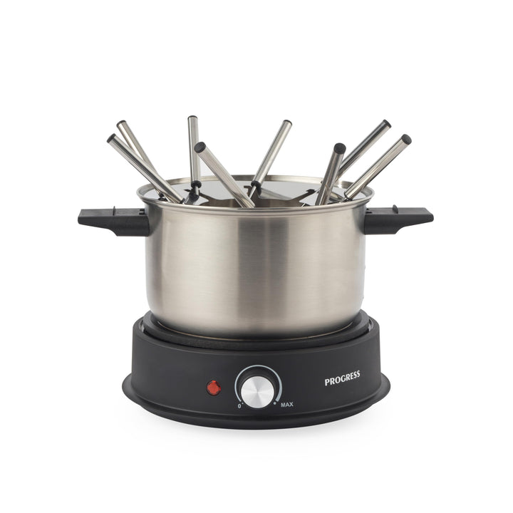 Progress Elektrischer Fondue-Maker – Enthält 8 Edelstahlgabeln und abnehmbaren 20 cm Topf, herzhaft