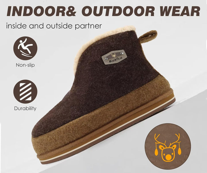 KuaiLu Hausschuhe Boots Herren Winter Filz Hausstiefel Warm Plüsch Flauschige Fell Hüttenschuhe Kusc