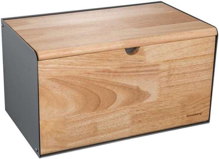 Klausberg Brotkasten Brotbox aus Metall/Holz 35,5 x 21,5 x 19,5 cm Grau, Grau
