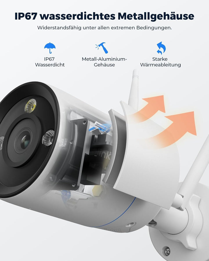 Reolink 4K Wi-Fi 6 Überwachungskamera, 5/2,4 GHz WLAN Kamera Outdoor mit IP67 Metallgehäuse, Mensche