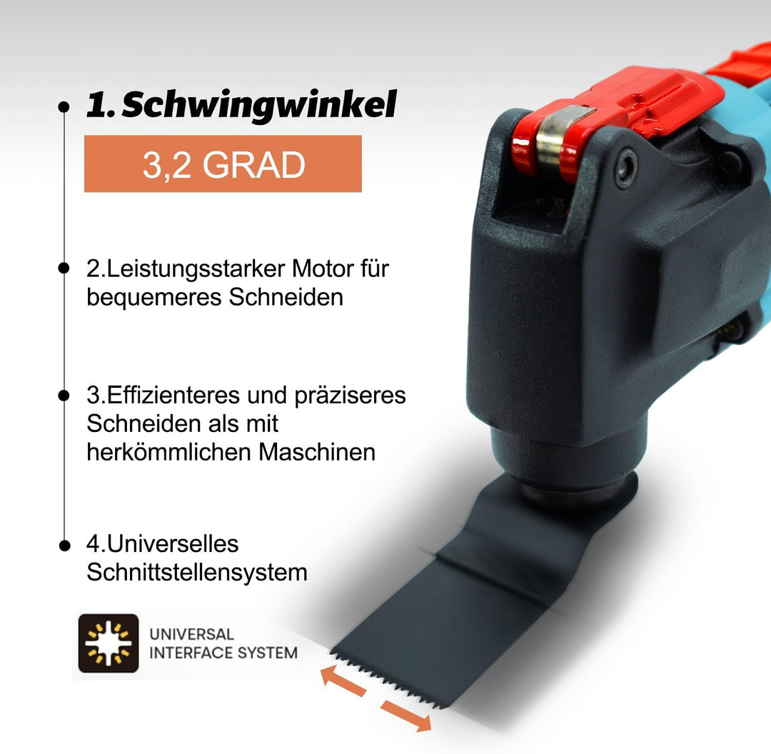 FANZTOOL 20V Akku Multifunktionswerkzeug mit EC-Motor, 3.2° Oszillationswinkel, LED-Beleuchtung, 6 G