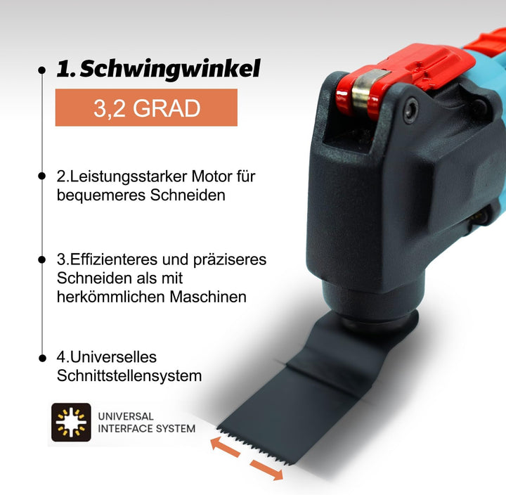 FANZTOOL 20V Akku Multifunktionswerkzeug mit EC-Motor, 3.2° Oszillationswinkel, LED-Beleuchtung, 6 G