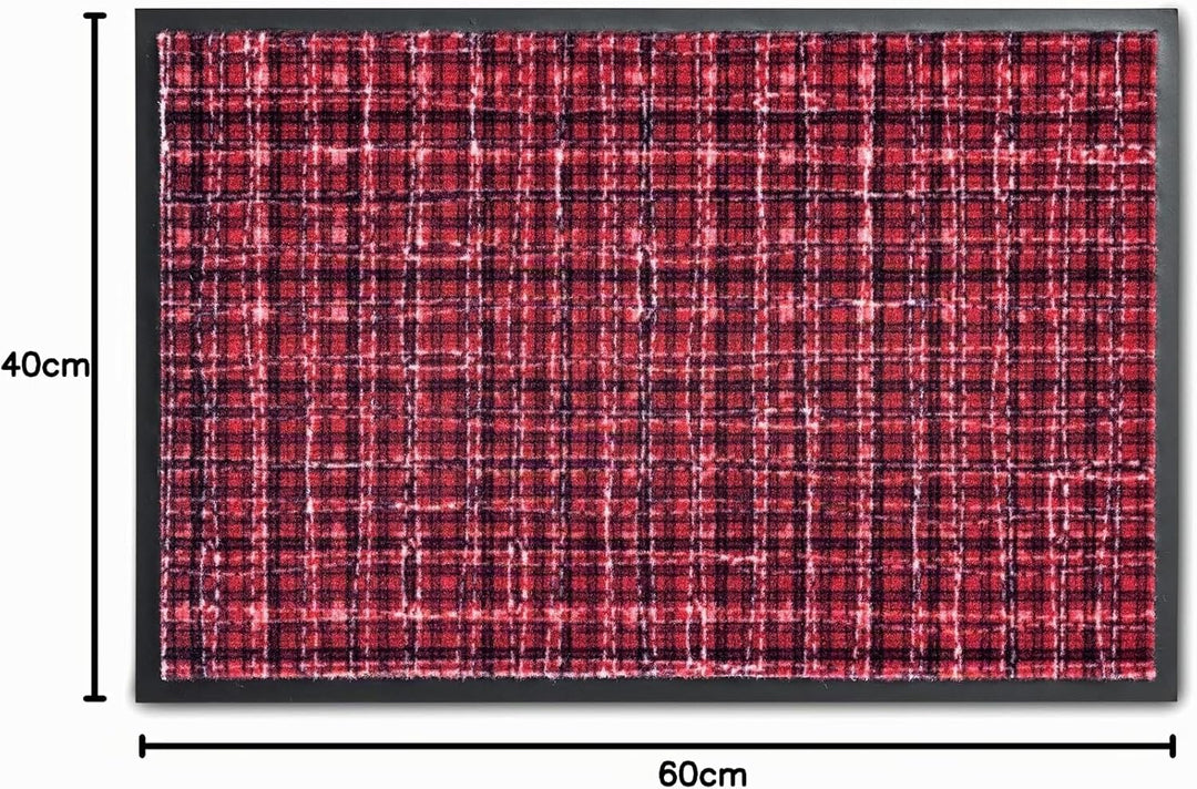 Rutschfeste Fussmatte Innen waschbar - Gitter rot 40 x 60 cm (Rechteckig), Gitter Rot 40 x 60 cm (Re