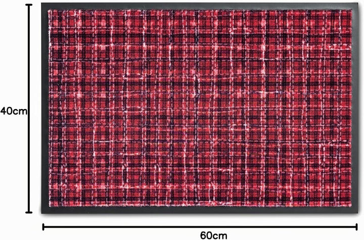 Rutschfeste Fussmatte Innen waschbar - Gitter rot 40 x 60 cm (Rechteckig), Gitter Rot 40 x 60 cm (Re