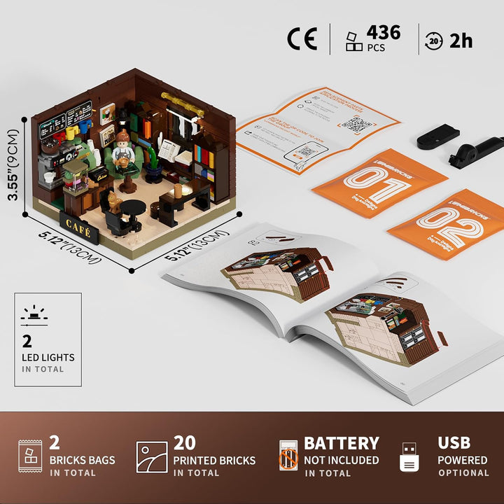 Lumibricks Book-Café Beleuchtetes Klemmbaustein-Set | Lumibricks Book-Café Beleuchtetes Klemmbaustei