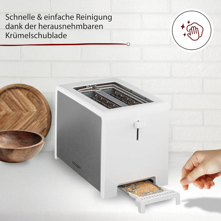 Cloer 3211 Toaster, 825 W, für 2 Toastscheiben, integrierter Brötchenaufsatz, Nachhebevorrichtung, K