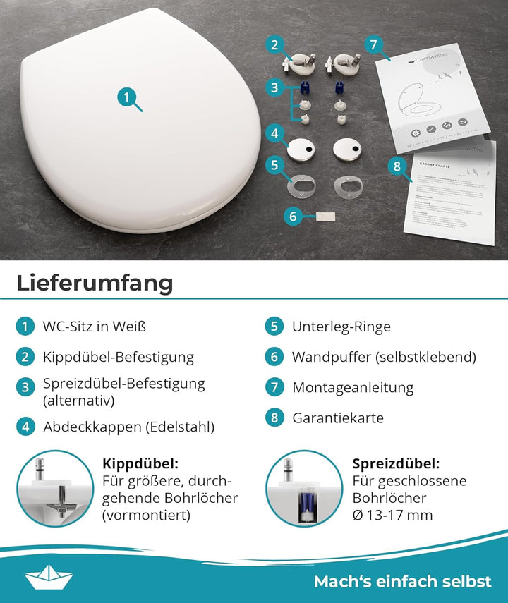 Calmwaters® Premium WC Sitz bis 250 kg, Made in EU, Toilettendeckel aus antibakteriellem Duroplast,