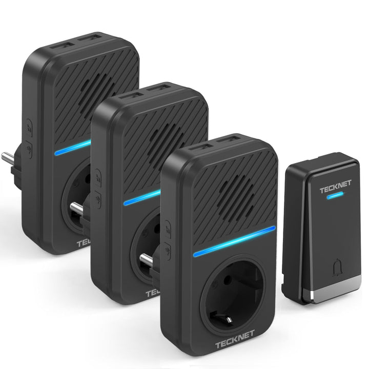 TECKNET Funkklingel Batterielose, Steckdosen Kabellose Türklingel, IP65 Wasserdicht Drahtloses Funk