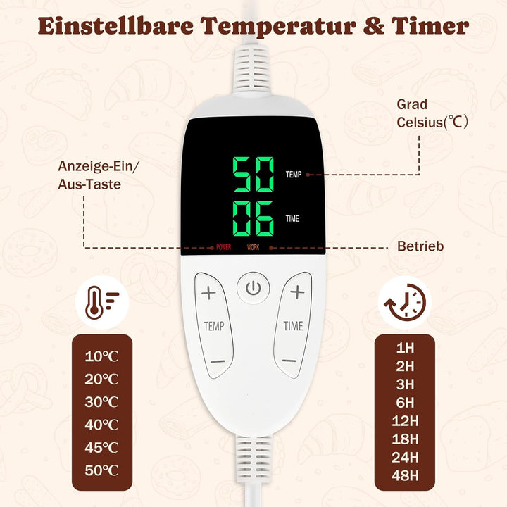 Brot Gärbox Sauerteig, Dreiseitenheizung Gärbox mit Heizung für Sauerteig Teiggärbox mit Thermostat
