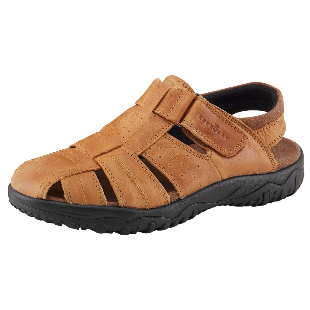 MGGMOKAY Herren Leder Sandalen Fisherman Closed Toe Outdoor Sandales 44 EU Bräunen, 44 EU Bräunen