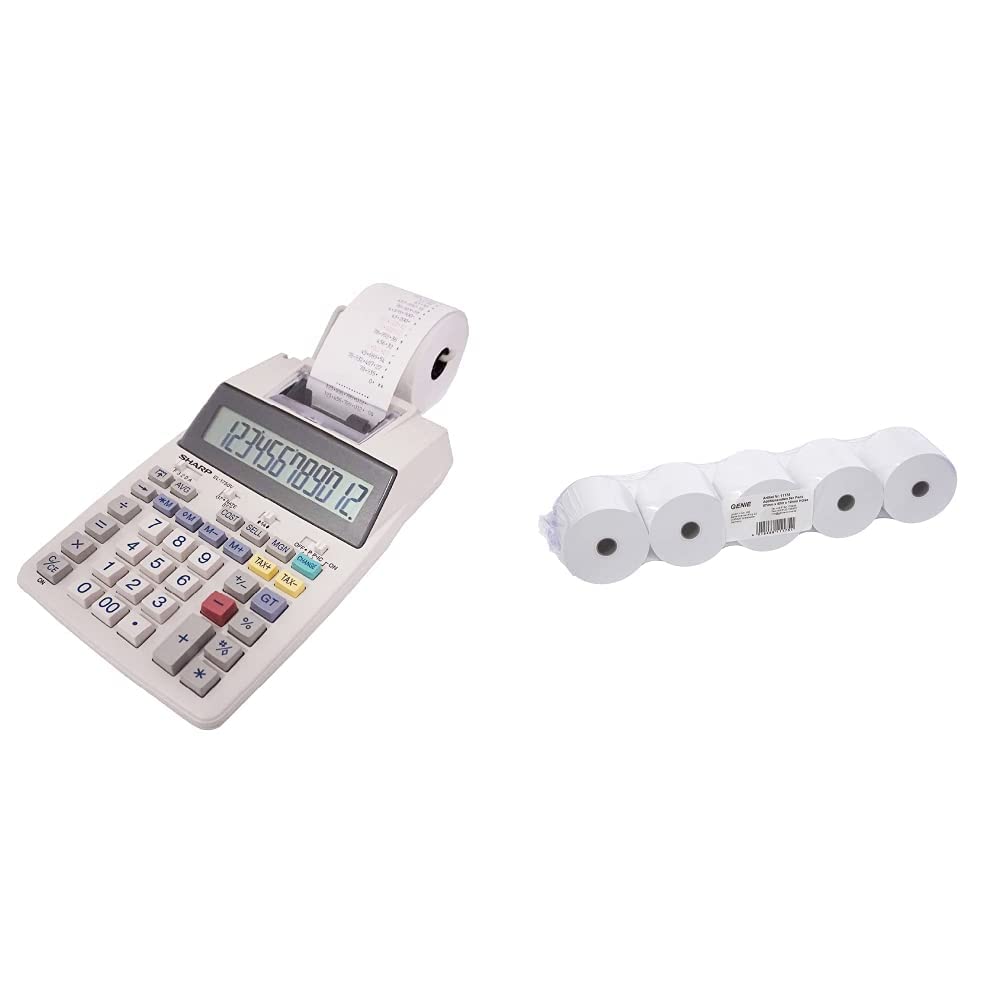 Sharp Druckender Tischrechner EL-1750V Weiss &amp; Genie Additionsrollen Ersatz-Papierrollen geeignet fü
