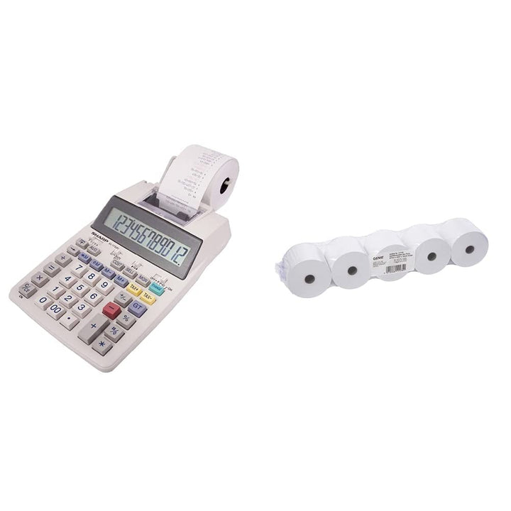 Sharp Druckender Tischrechner EL-1750V Weiss &amp; Genie Additionsrollen Ersatz-Papierrollen geeignet fü