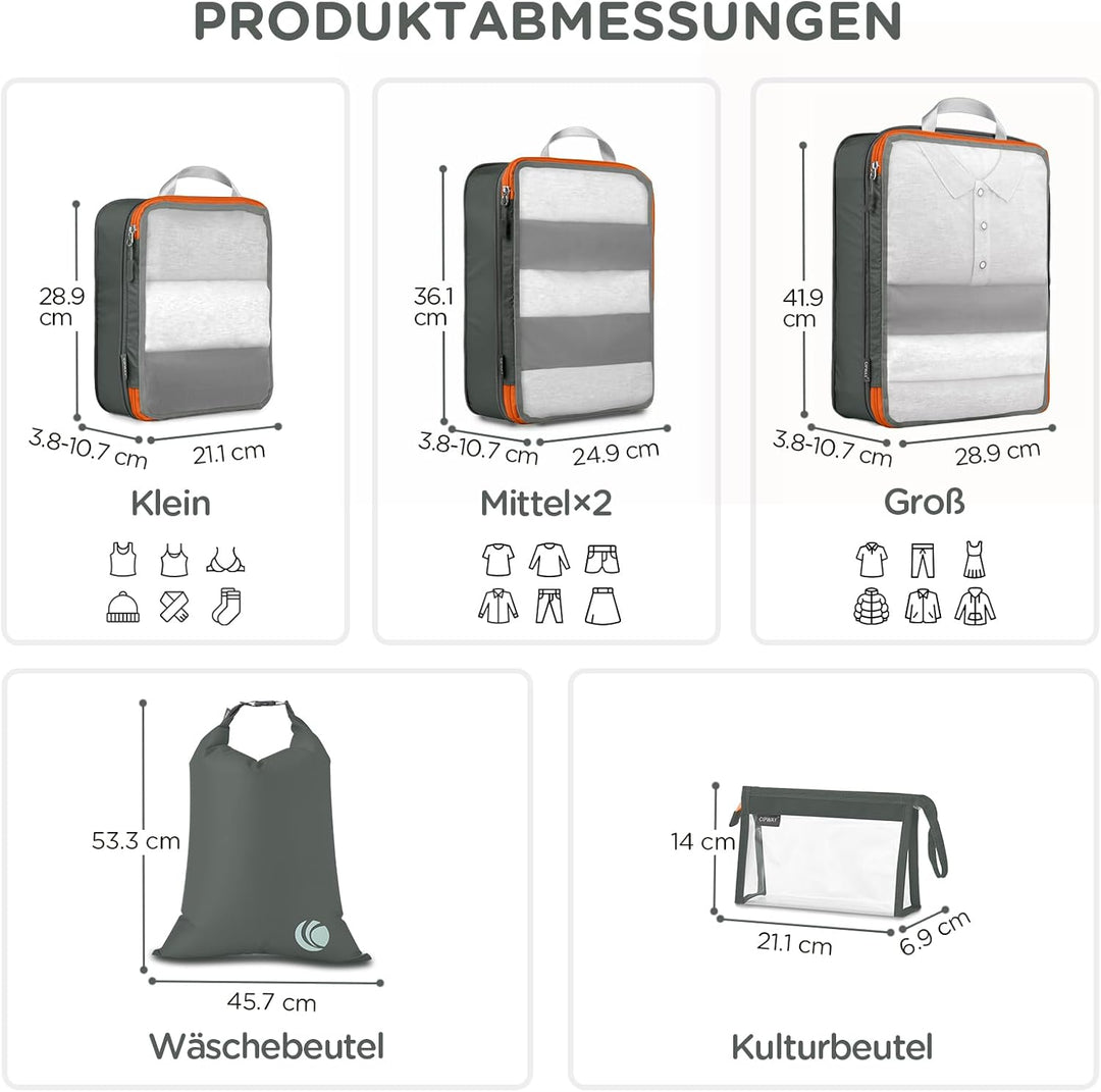 Cipway Kompression Koffer Organizer Set für Rucksack ，Netzgewebe Ultraleichte Packtaschen Packing Cu