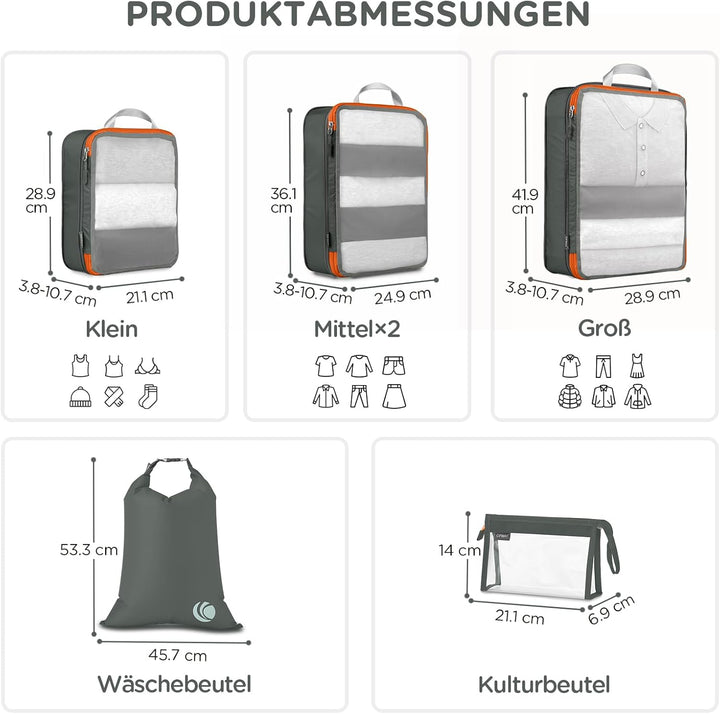 Cipway Kompression Koffer Organizer Set für Rucksack ，Netzgewebe Ultraleichte Packtaschen Packing Cu
