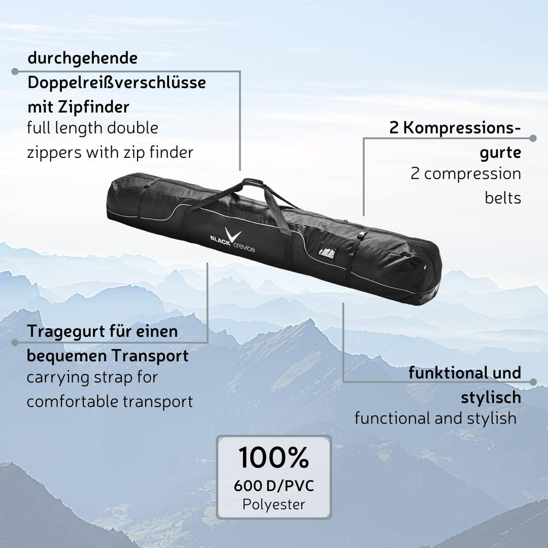 Black Crevice Nordic Ski Case I Skitasche für 3 Paar Langlaufski I Robuster Skisack 210 cm I Hochwer