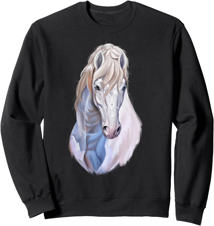 Atemberaubendes Weisses Blaues Pferd Sweatshirt