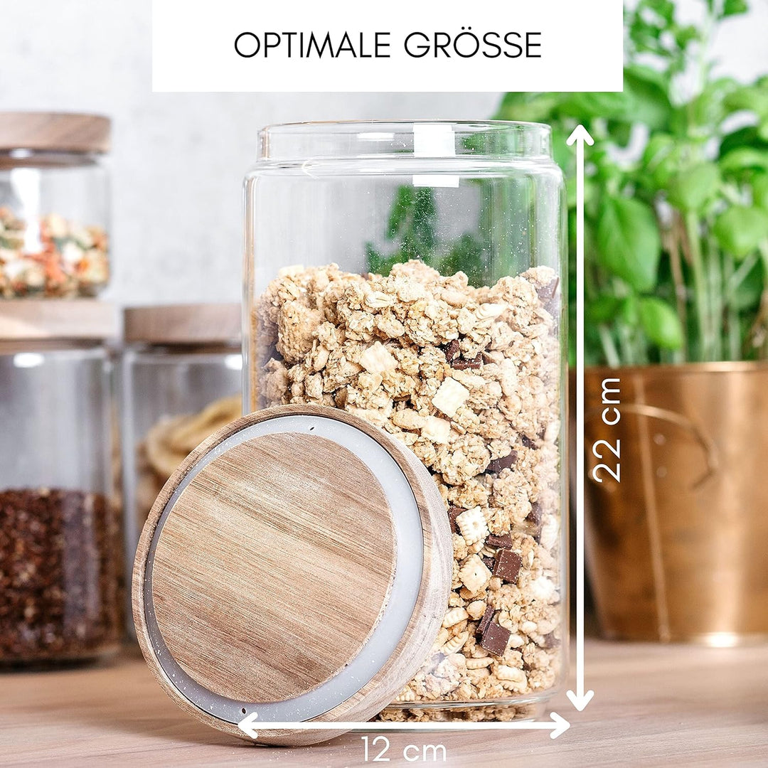 Econovo® Vorratsgläser mit Deckel XL 2000ml (2-teilig) aus Borosilikatglas, Vorratsgläser Set stapel