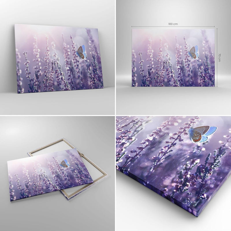 Bilder auf Leinwand 100x70cm Leinwandbild Schmetterling Wiese Blume Gross Wanddeko Bild Schlafzimmer