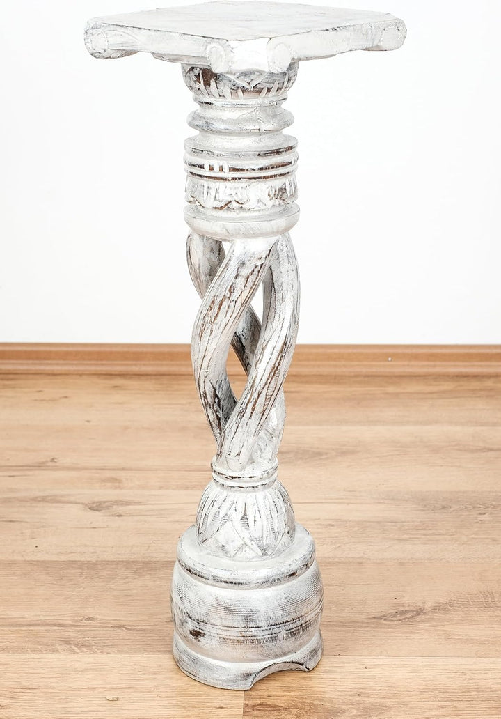 livasia gedrehte Deko Holzsäule 60cm – Antik-Look Podest, Blumensäule, Dekosäule aus Albiziaholz – B