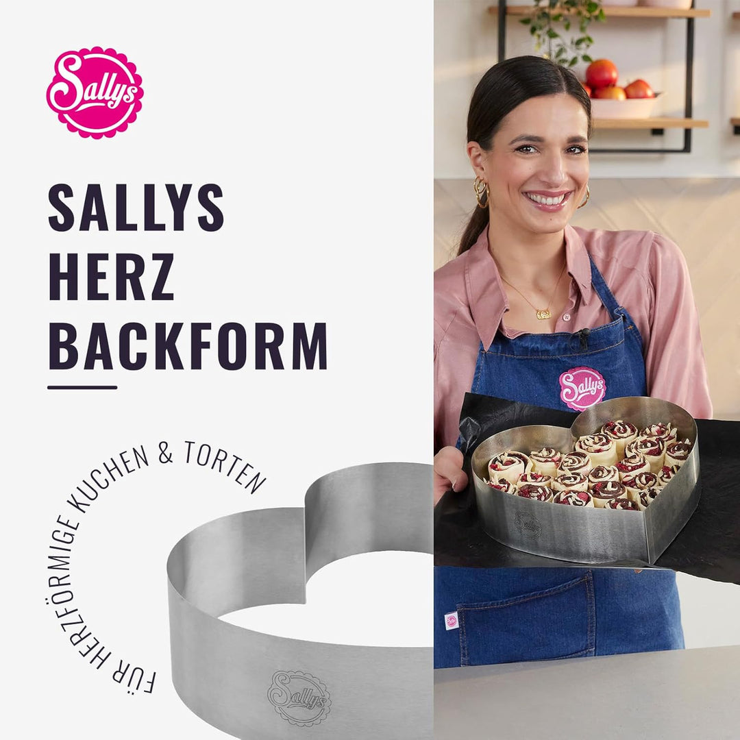 Sallys Backform Herz 28 x 8 cm, Kuchenform Herz, Antihaft Herzform aus rostfreiem Edelstahl, Herzbac