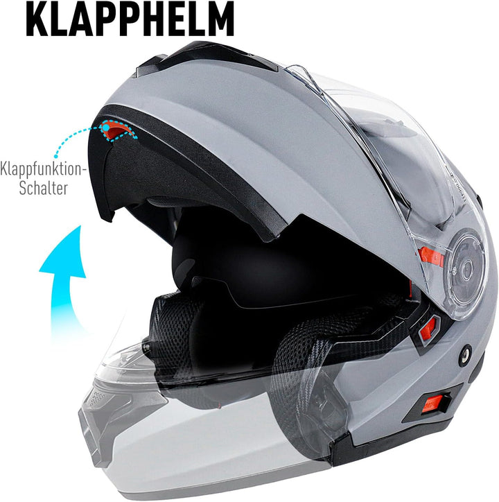 NENKI Helm Motorrad, Motorradhelm Zertifiziert nach ECE 22.06, Klapphelm Motorrad Herren, Schwarzer