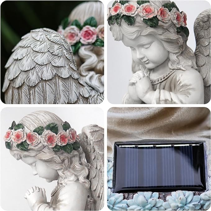 Solar Engel Gartenfiguren, Grablichter, LED Fairy Engel Figur, Gebetsengel Solarleuchte 6~12Stunden,