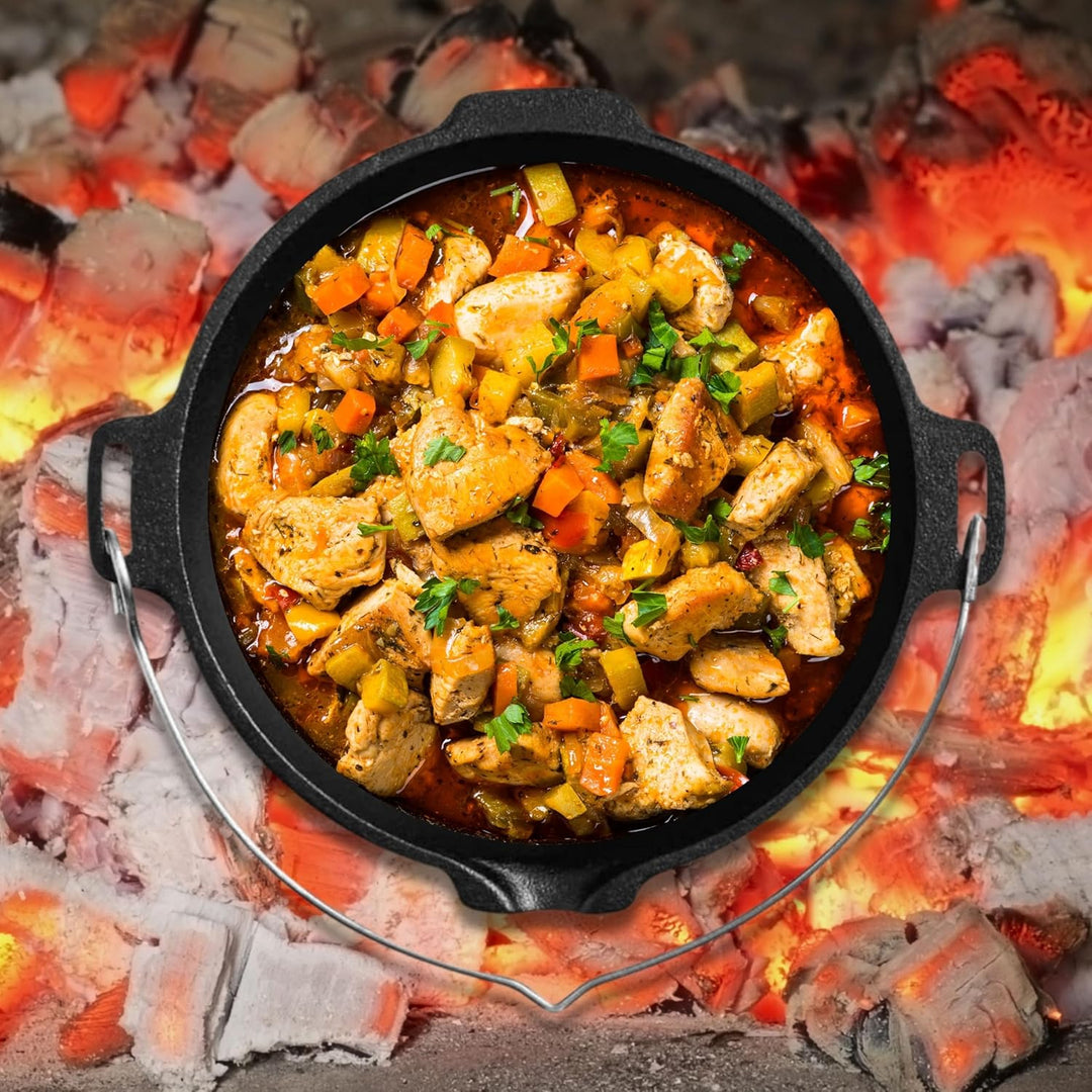 Dutch Oven Kochtopf - Gusseisen Topf Ø29 - Gusseisen Topf mit Deckel 9 Liter Grillpfanne - Bratpfann