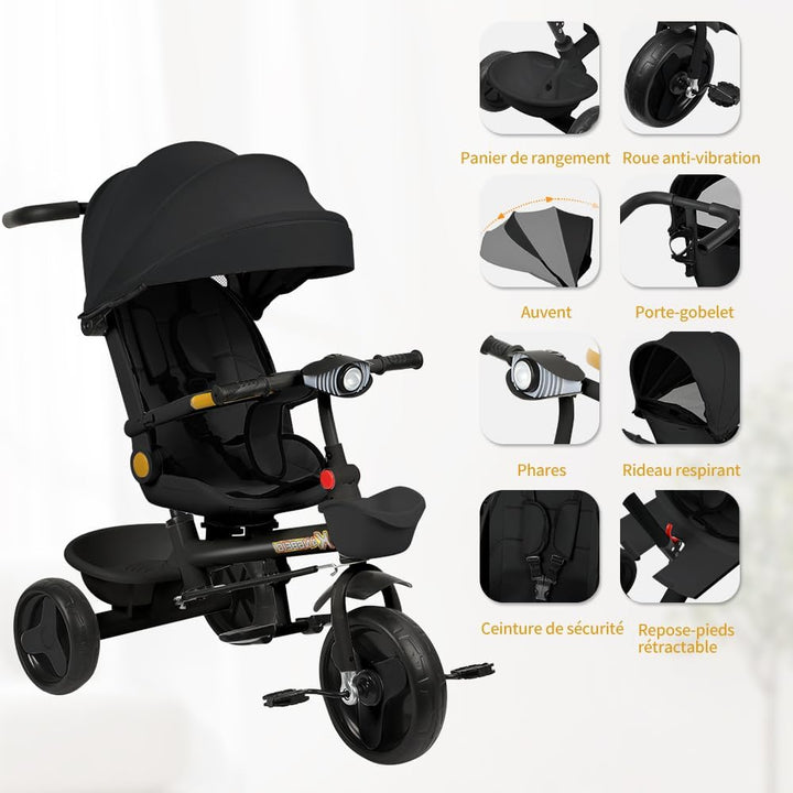 Multi-Funktions-Kinderdreirad, Dreirad 5 in1, Kleinkind-Dreiräder-Kinderwagen, mit Verstellbarem Sch
