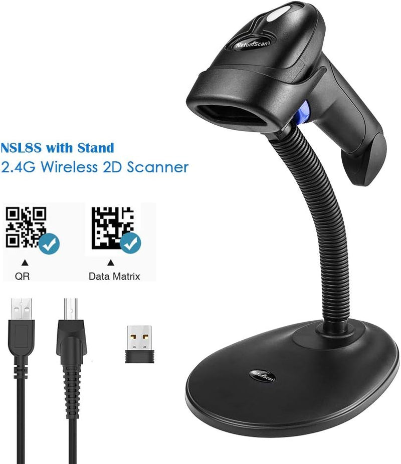 NetumScan Wireless 2D Barcode Scanner Automatischer USB-Barcodeleser mit freihändigem verstellbarem