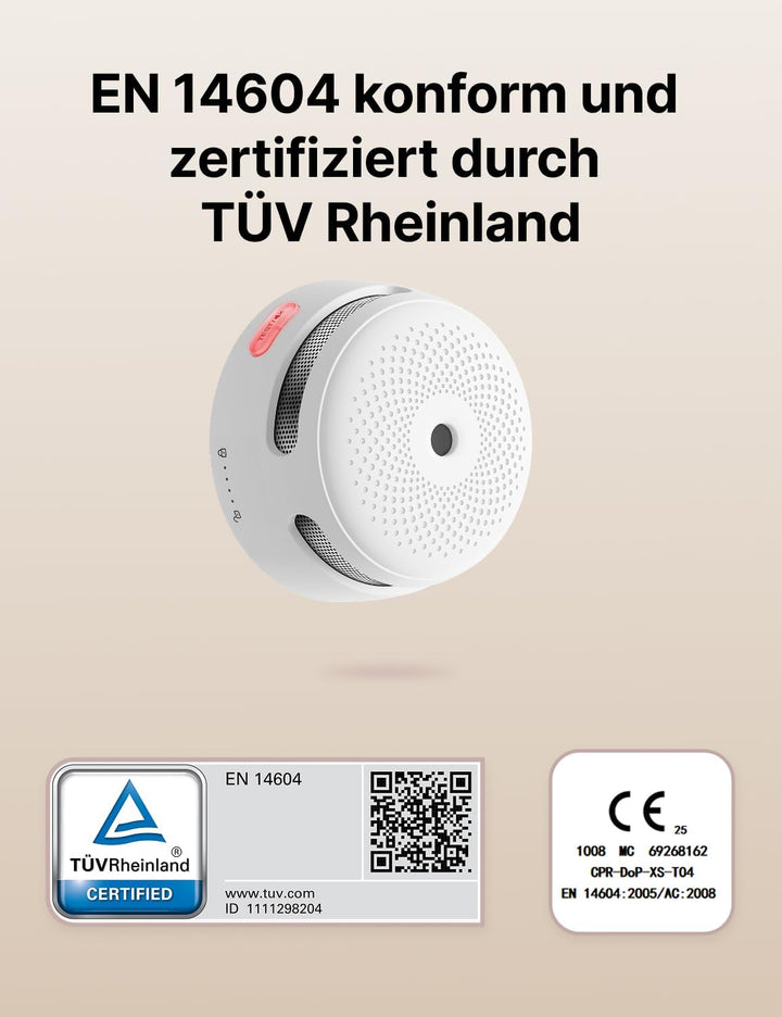 X-Sense Rauchmelder Vernetzt, Funkrauchmelder mit austauschbarer Batterie, EN 14604 entsprichter Feu