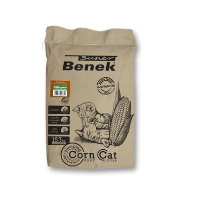 Super Benek Corn Cat Golden Katzenstreu mit Frischgras, 25 L, 15,7 kg | Pflanzliche Klumpstreu, Fris