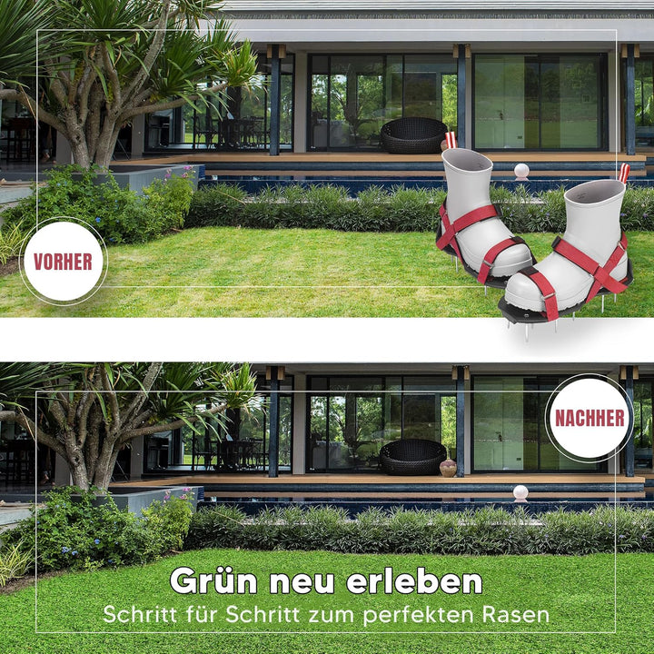 Rasenlüfter-Schuhe – vormontierte Nagelschuhe mit Klettverschluss – Gartenschuhe zum effektiven Belü