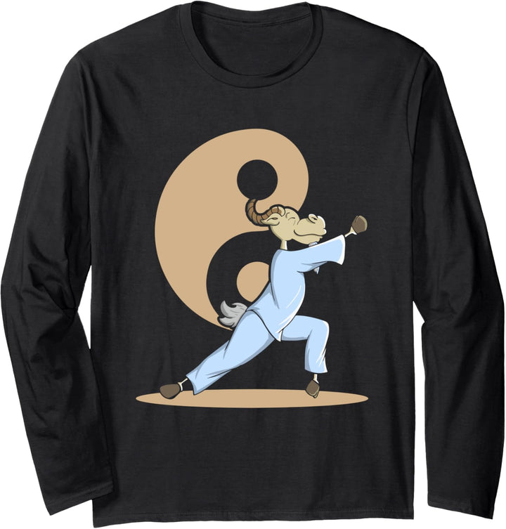 Qigong Design mit Ziege Yin Yang Langarmshirt