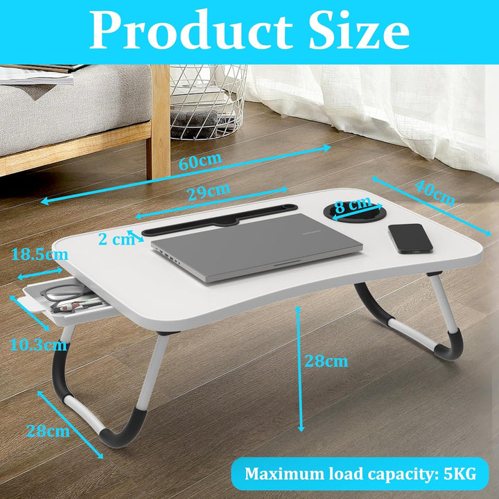 Soontrans Laptoptisch, 60 x 40 x 28 cm, Laptop Tisch mit Tablethalter, Schublade, Getränkehalter, Be