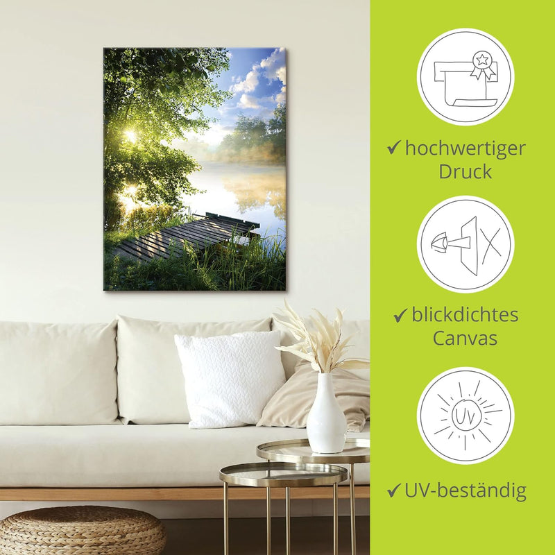 ARTland Leinwandbilder Wandbild Bild Leinwand 45x60 cm Natur Landschaft Wald Baum See Steg Sommer So