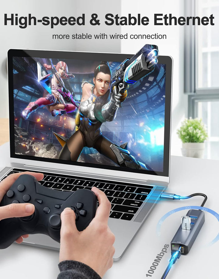 USB C auf Ethernet Adapter,ABLEWE Aluminium 4 in 1 USB C zu RJ45 1000Mbps Ethernet LAN Netzwerkadapt
