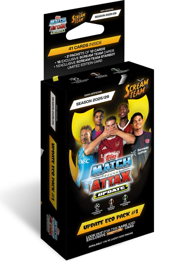 Topps UCC Match Attax 2025/26 - Update Eco Pack #1 - Scream Team - enthält 41 Karten, darunter 16 Ex