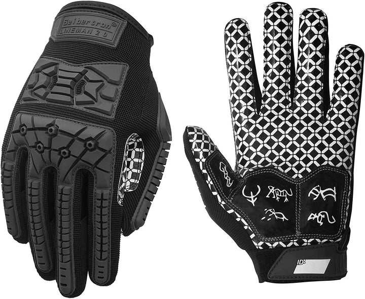 Seibertron Lineman 2.0 Padded Palm Football Receiver Gloves, Flexible TPR Impact Protection Back of