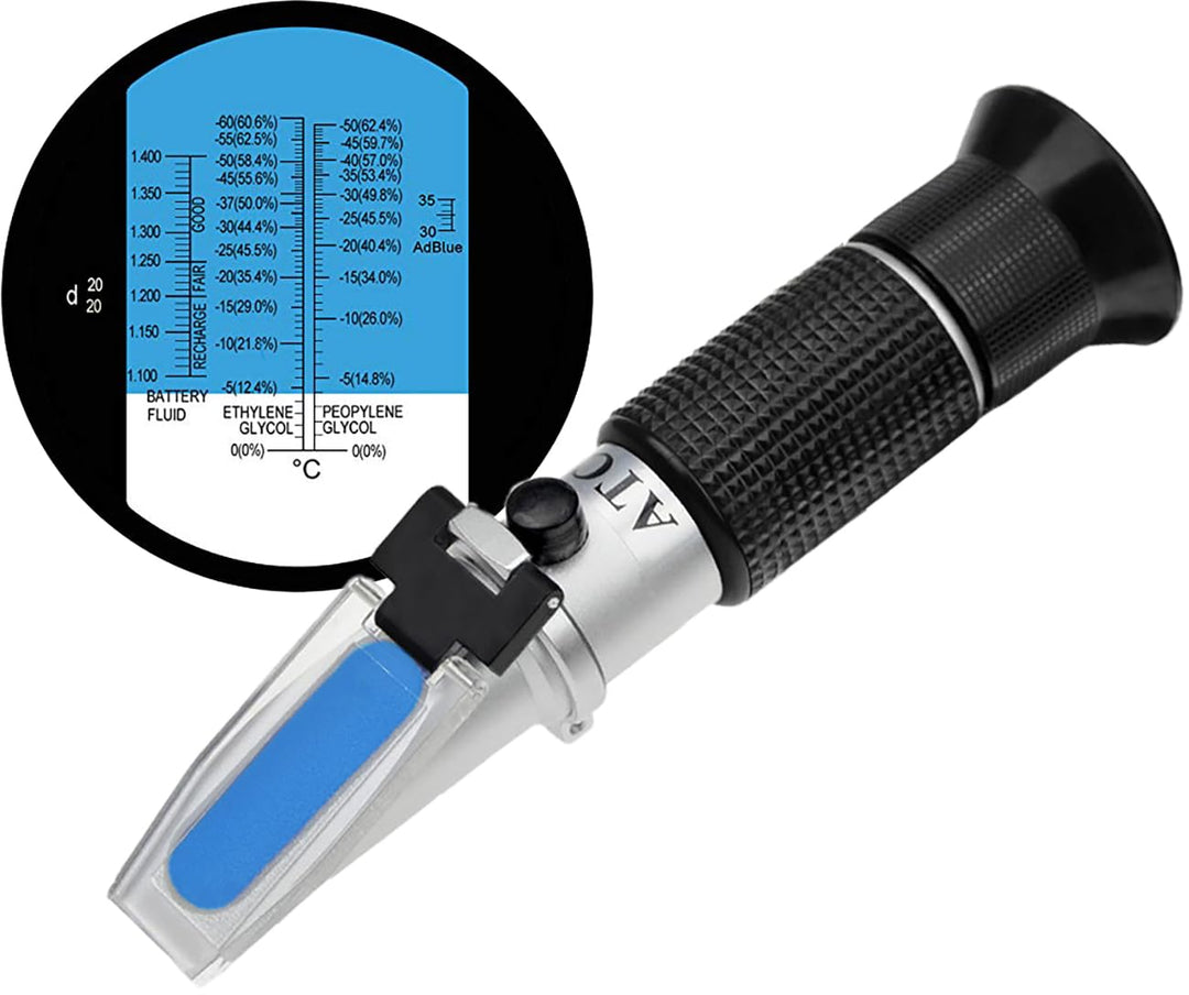 HHTEC Frostschutz Refraktometer 3-in-1 – Kühlmittel, Batterie & AdBlue prüfen – KFZ Tester für Ethyl