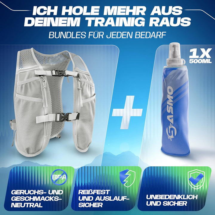 SASMO® Laufweste Damen & Herren 5L / 2L | Running Vest - Ultraleicht & atmungsaktiv| Laufrucksack Da