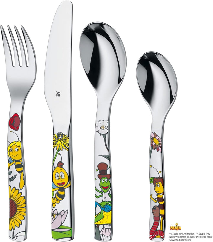 WMF Janosch Kinderbesteck Set 4-teilig, Cromargan poliert &amp; Biene Maja Kinderbesteck Set 4-teilig, K