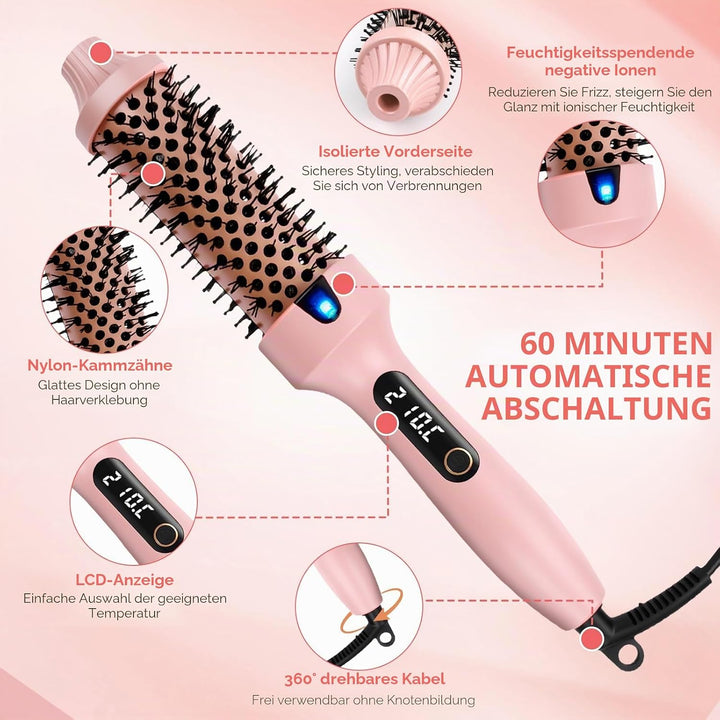 Thermal Brush, 38mm Thermobürste Wärmebürste, Stylingbürsten Macht Haar Glatt und Glänzend, Elektris