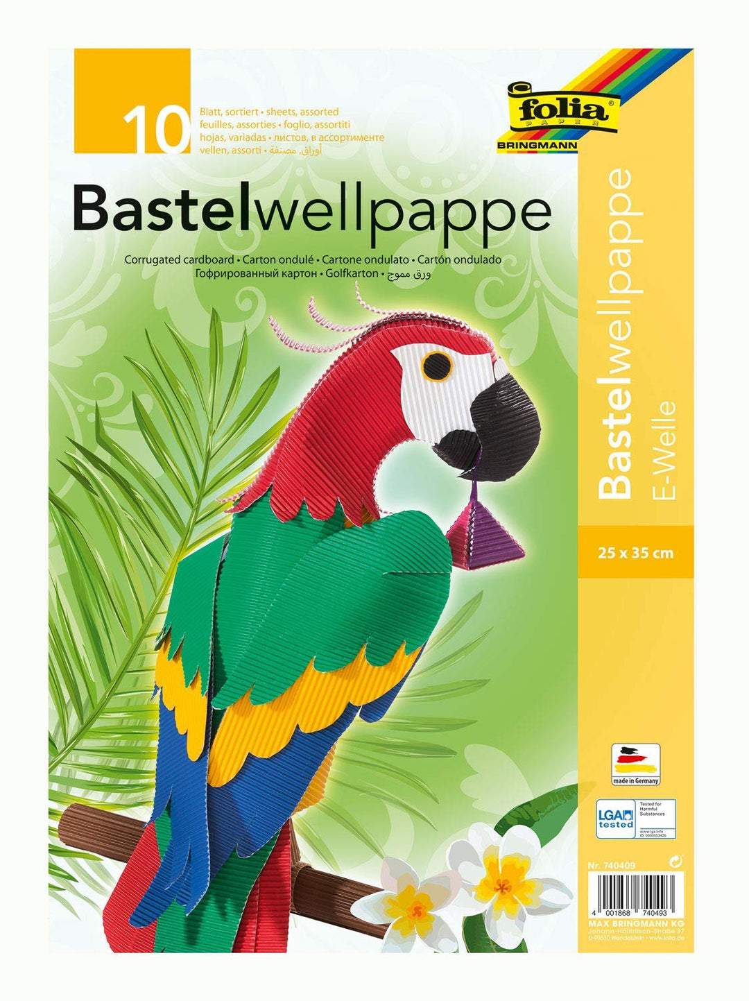 folia 740409 - Bastel Wellpappe, E-Welle, ca. 25 x 35 cm, 10 Bogen sortiert in 10 verschiedenen Farb