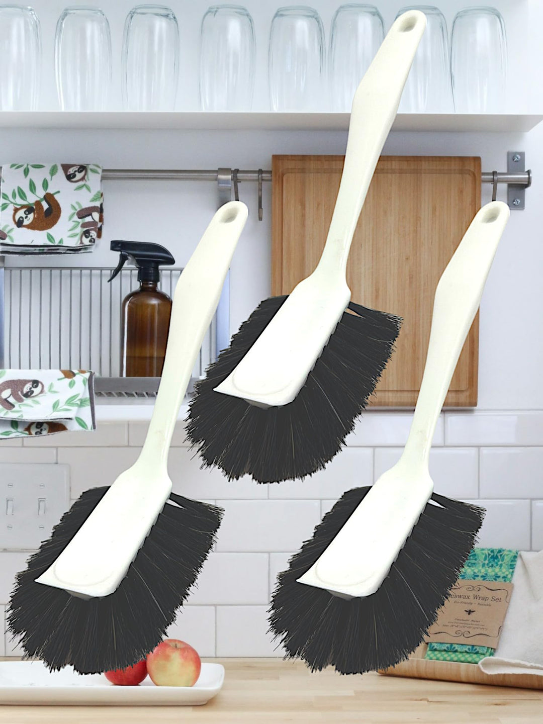 3 x MAAJ Set SPÜLBÜRSTEN LANGKOPF DISKETT TROPFENFORM weiches ROSSHAAR + SCHABKANTE extra voll bestü