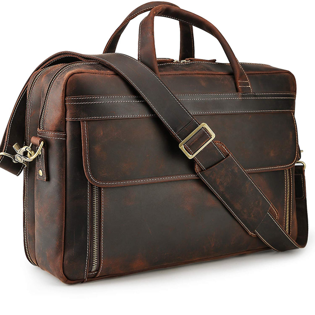 TIDING Laptoptasche 17,3 zoll Leder Aktentasche Herren Vintage Businesstasche Grosse Umhängetasche f