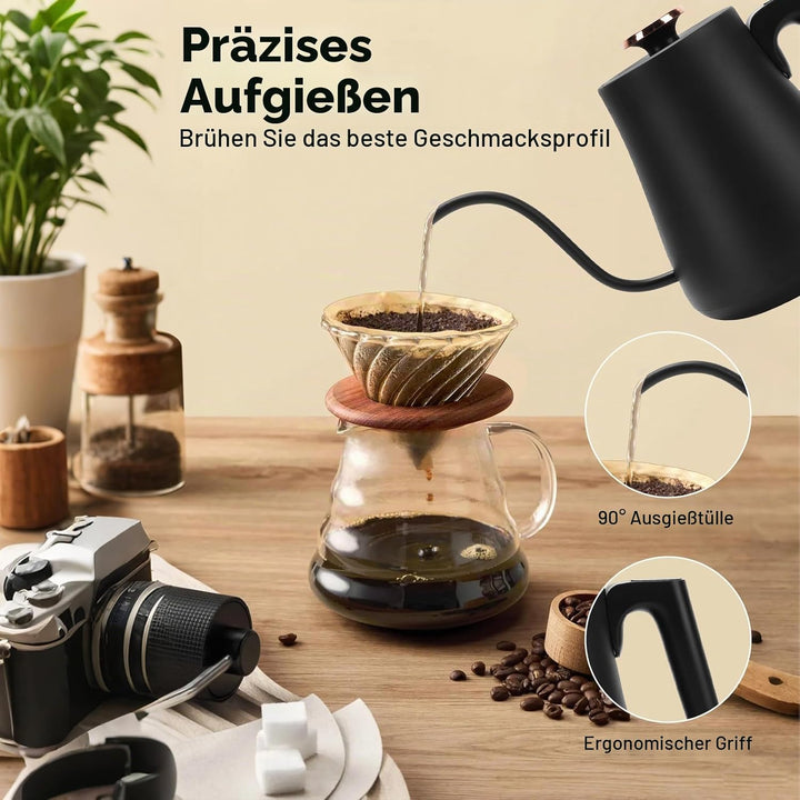 1L 8mm Schwanenhals-Trockenschutz-Wasserkocher, Temperaturregelung, Edelstahl-Wasserkocher, LCD-Disp