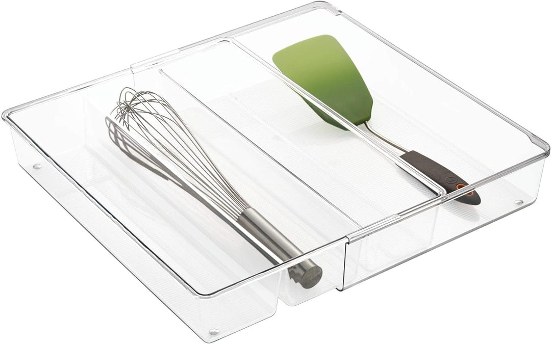 iDesign Linus Schubladenbox, extragrosser Besteckkasten mit 4 langen Fächern aus Kunststoff, auszieh